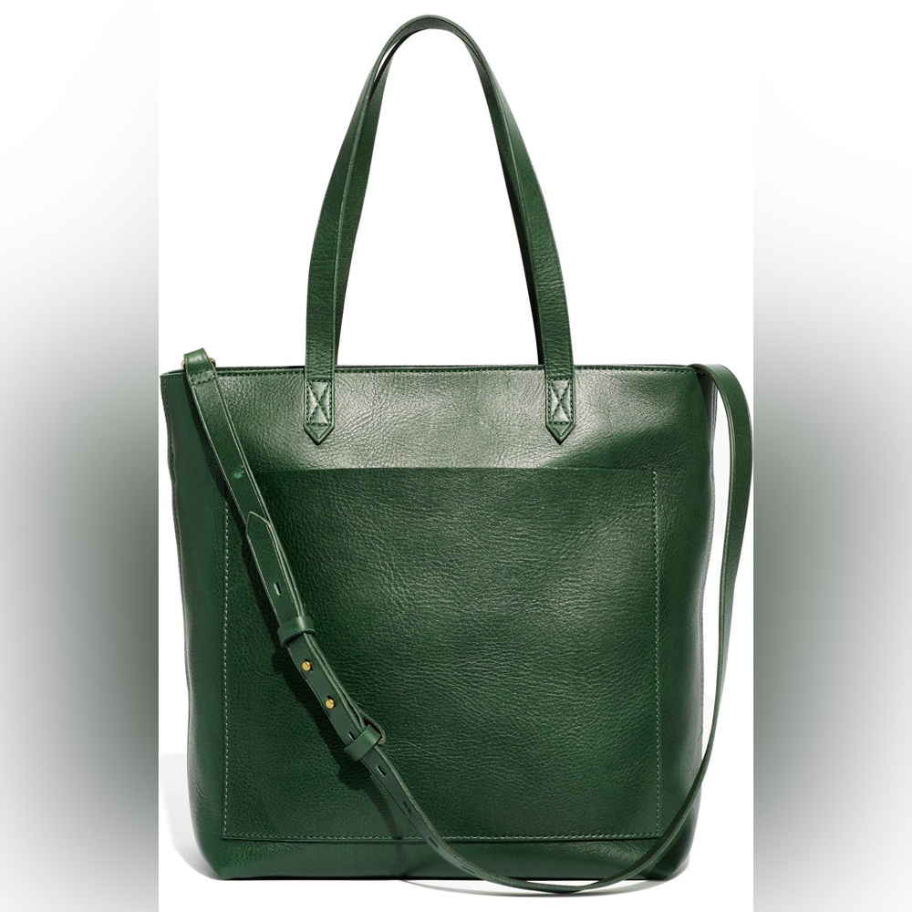 Madewell: Zip-Top Medium Transport Leather Tote - green NWT